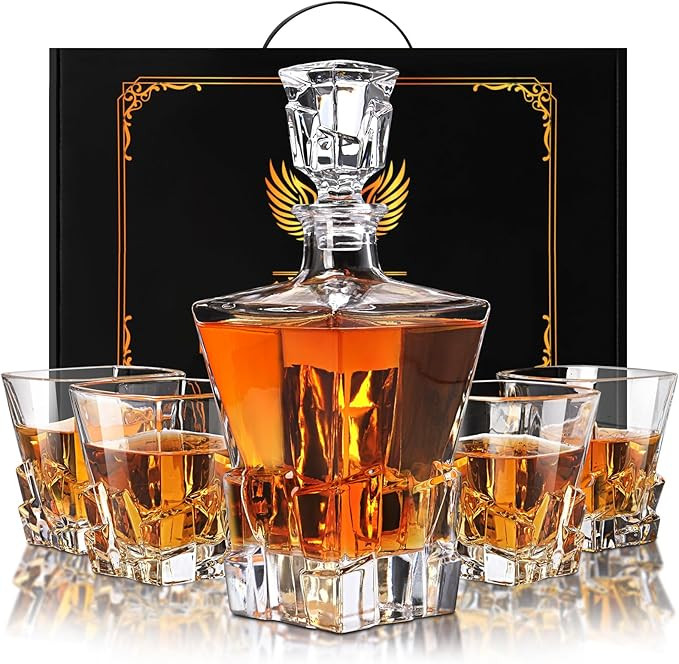 Whiskey Decanter Set for Men, Crystal Decanter Set With 4 Whiskey Glasses, Bourbon Decanter Set f... | Amazon (US)