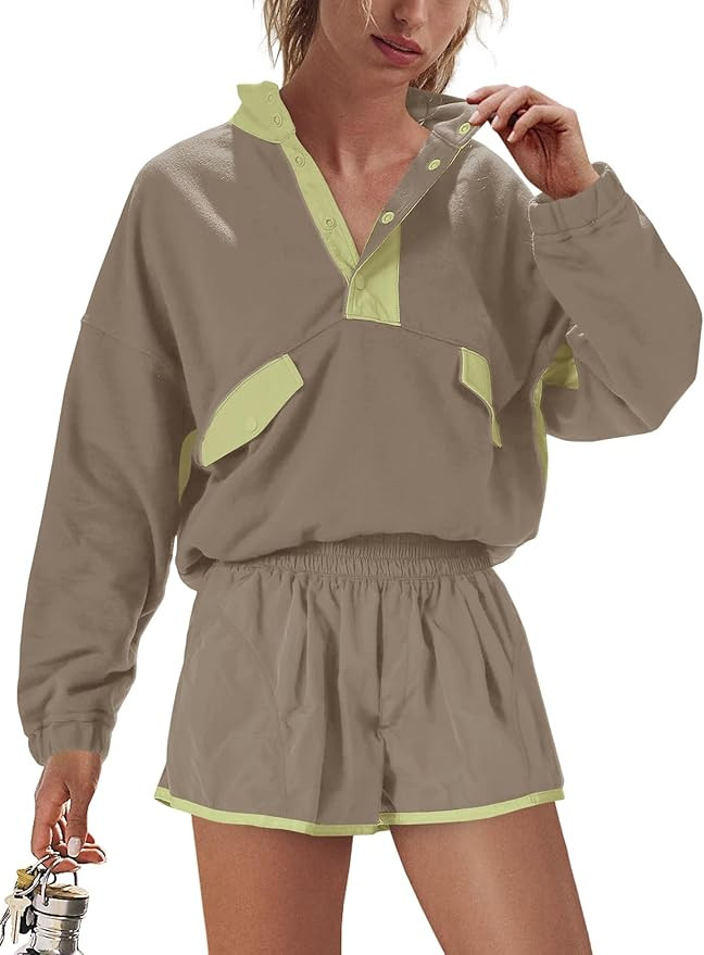 LAMISSCHE Work out Sets Gym for Women Sweatsuits 2 Piece Set Long Sleeve Top & Shorts Active Wear... | Amazon (US)