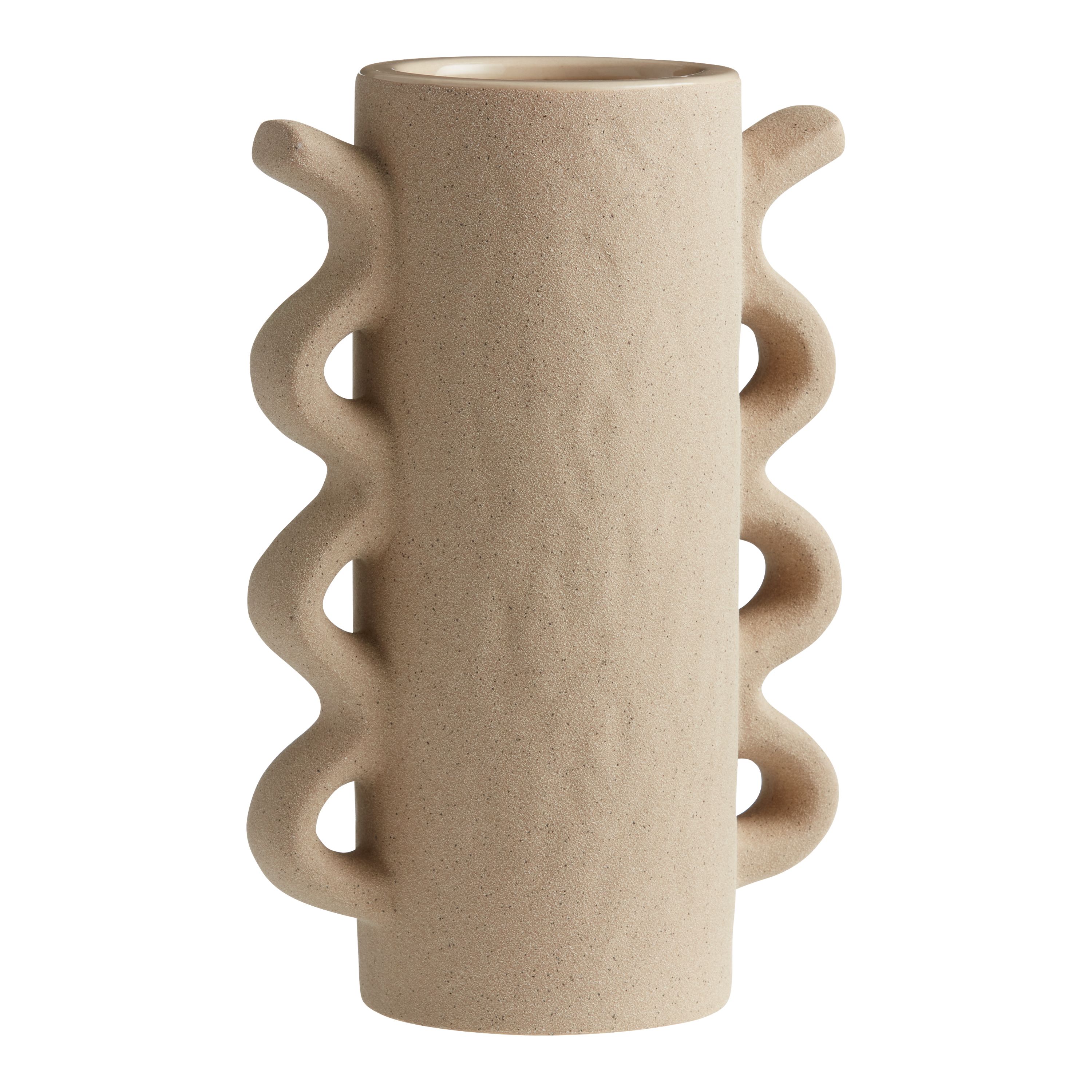 Natural Ceramic Vase With Wave Handles | World Market