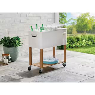 80 Qt. White Cooler with Light Brown Woodgrain | The Home Depot