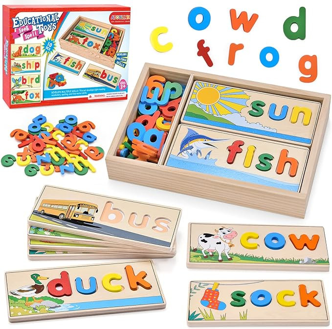 Atoylink Wooden Spell Learning Toys for 2 3 4 5 Year Old Kids Match Letter Spelling Game Board & ... | Amazon (US)