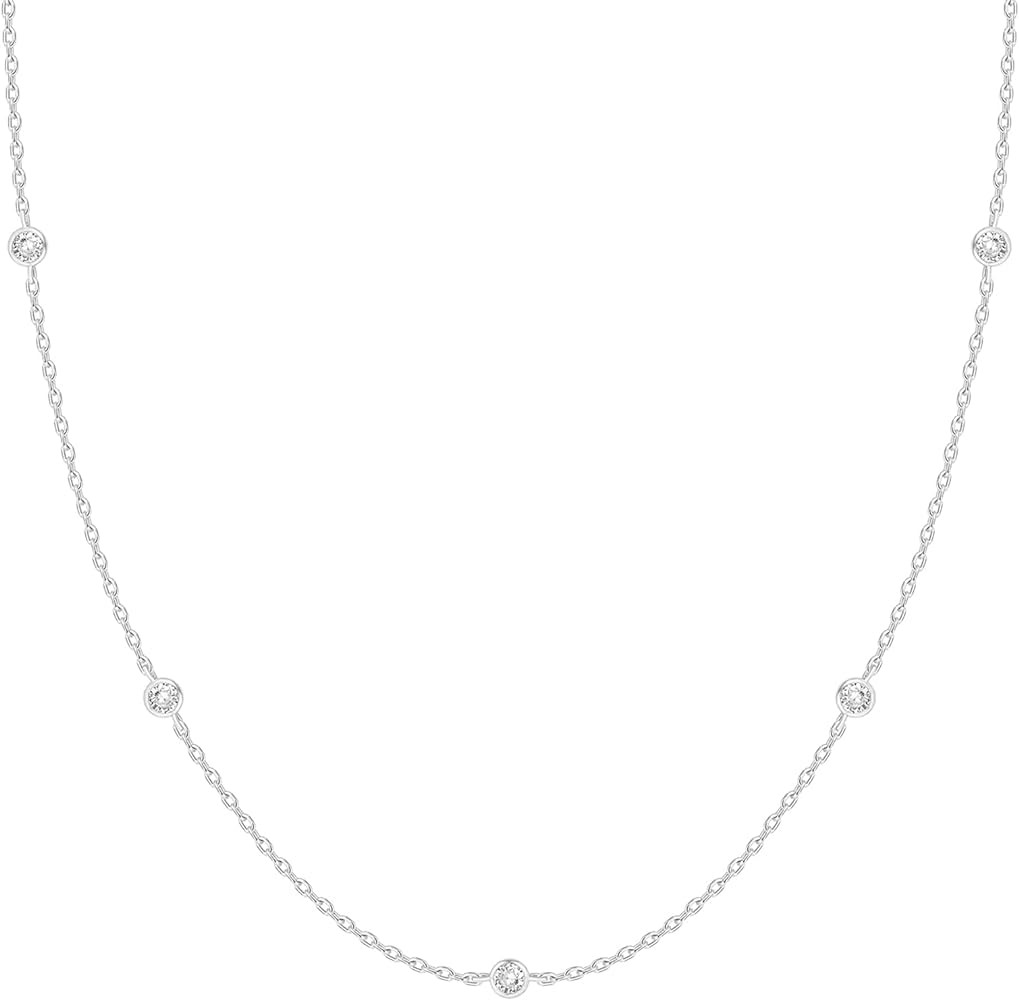PAVOI 14K Gold Plated Station Necklace | Simulated Diamond BTY Necklace | Womens CZ Chain Necklac... | Amazon (US)