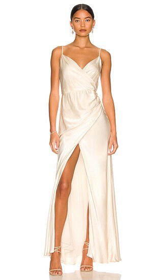La Lune Cross Draped Maxi Dress in Cream | Revolve Clothing (Global)