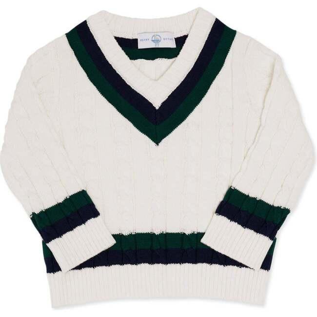 Henry Duvall | Center Court Sweater, Wimbledon White (Multicolor, Size 3Y) | Maisonette | Maisonette