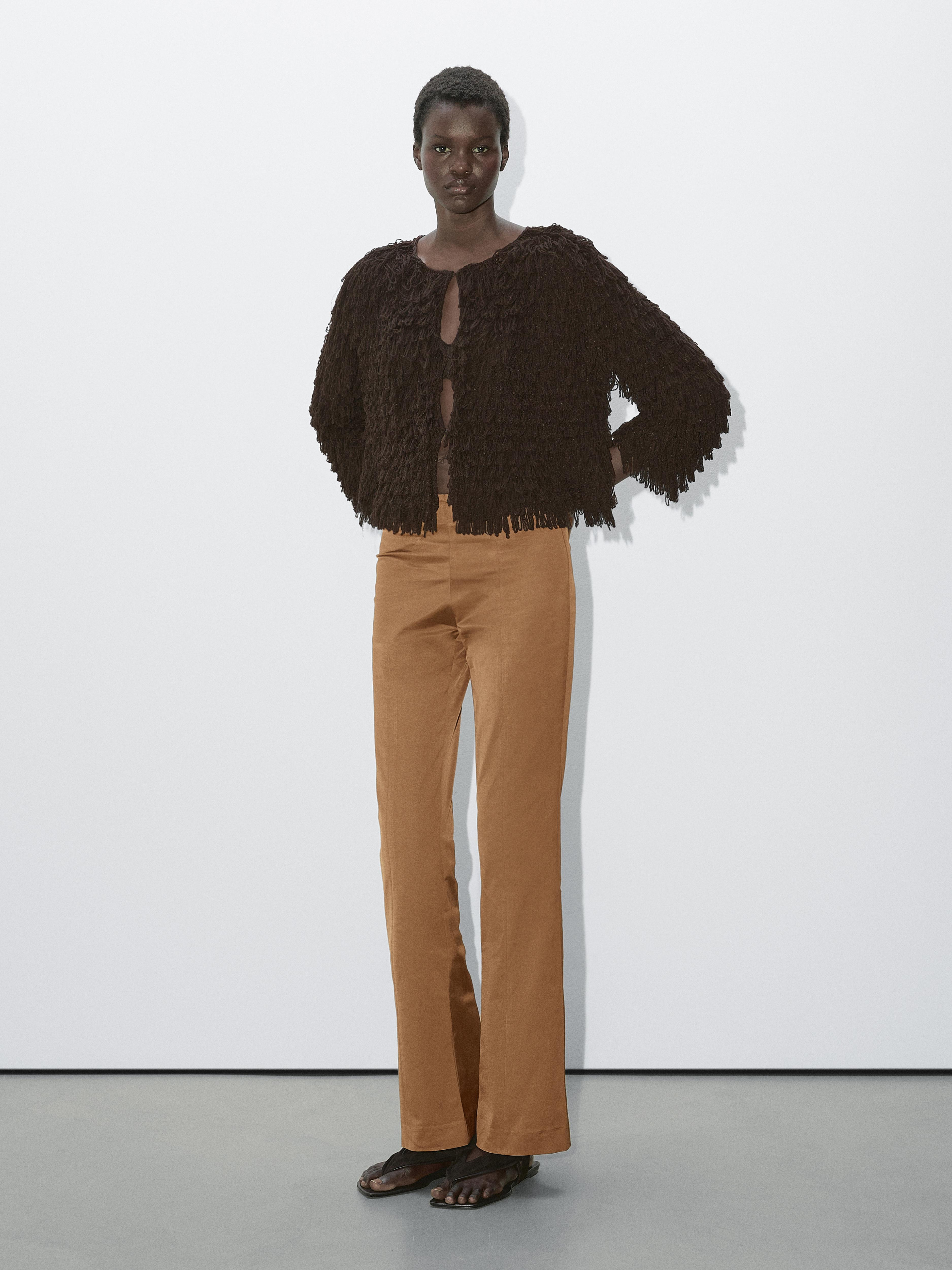 Knit cardigan with fringing - Studio | Massimo Dutti US
