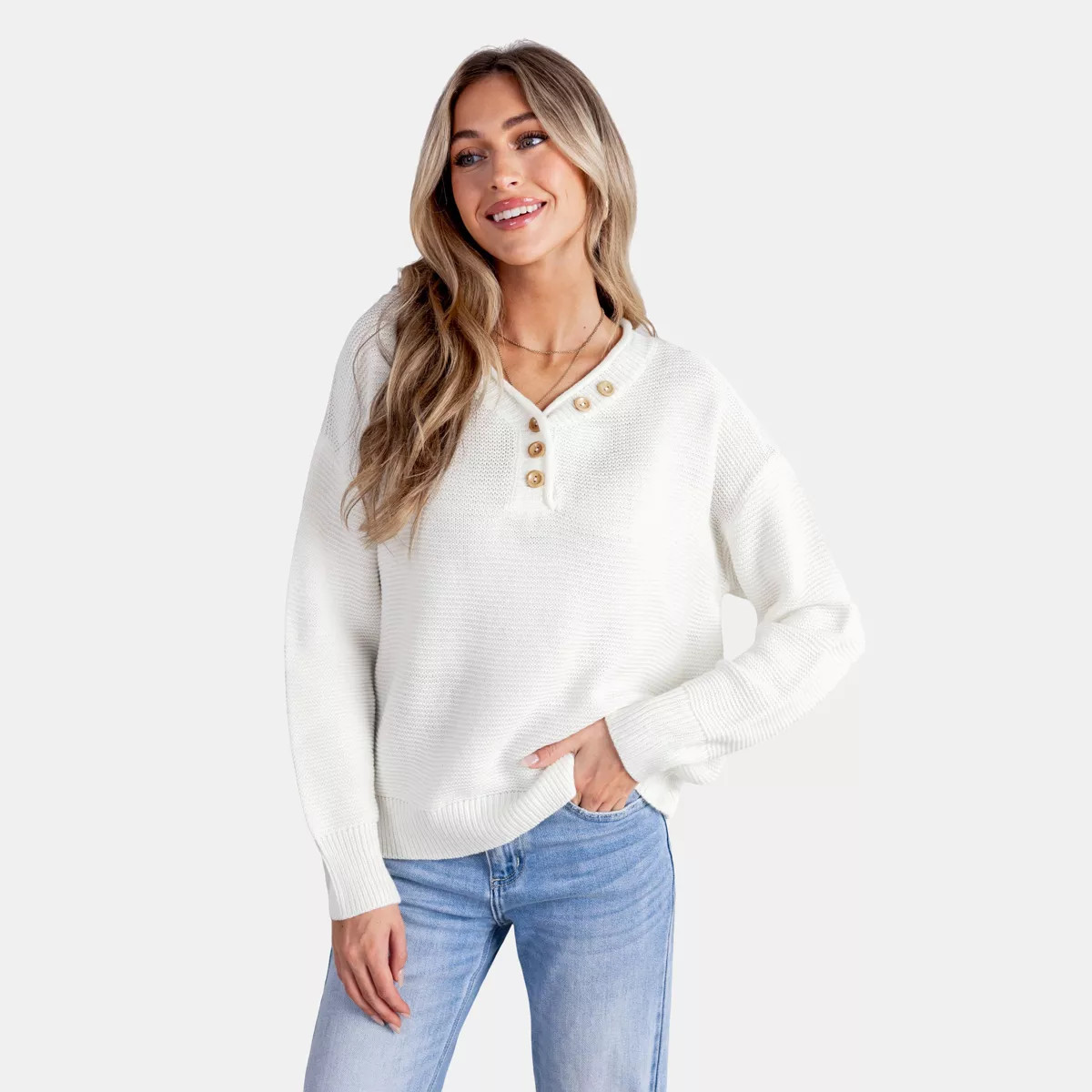 Women's White Drop Shoulder Long Sleeve Sweater - Cupshe-M-White | Target
