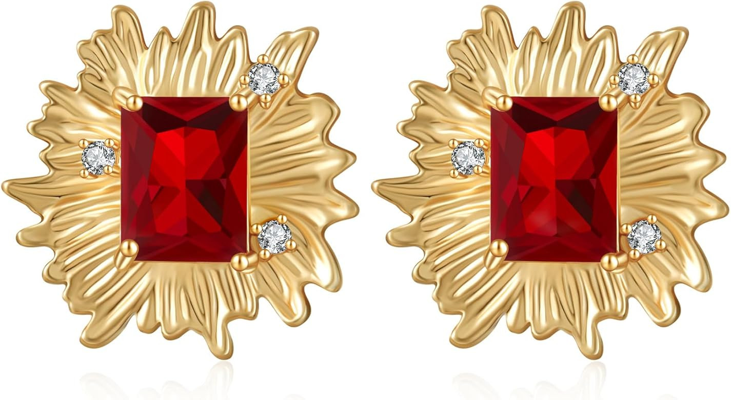 Canboer Vintage Chunky Gold Cubic Zirconia Statement Earrings Studs,Hypoallergenic Dainty Large 1... | Amazon (US)