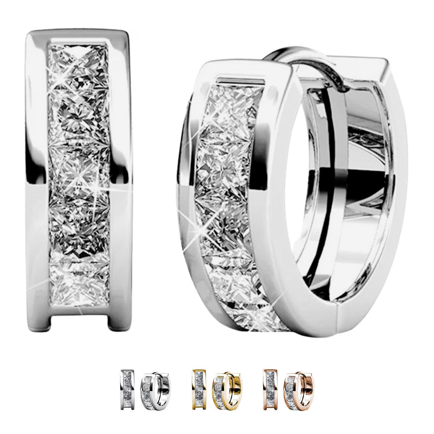 Cate & Chloe Giselle 18k White Gold Plated Crystal Hoop Earrings with Swarovski, Beautiful Sparkling Silver Small Hoops Earring Set, Wedding Anniversary Fashion Jewelry - Hypoallergenic -MSRP $125 | Walmart (US)