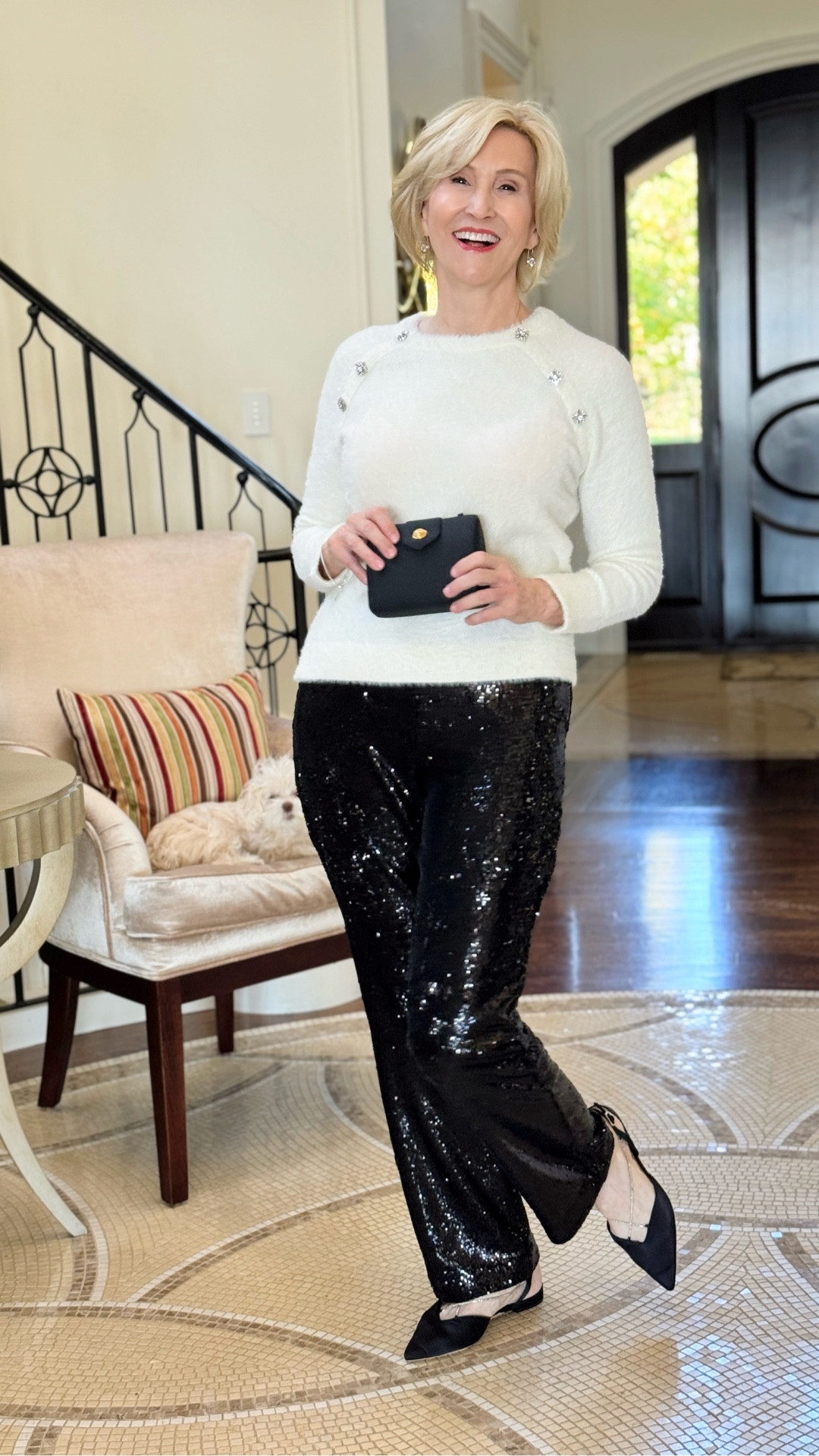 A little sparkle, a lot of holiday mood ✨
This white jewelled sweater from Talbots paired with black sequin pants is my kind of festive — polished, comfortable, and just the right amount of shine. Finished it off with black ballet flats because holiday nights should still be easy and effortless 🖤✨

#LTKOver40 #LTKHoliday #LTKSeasonal