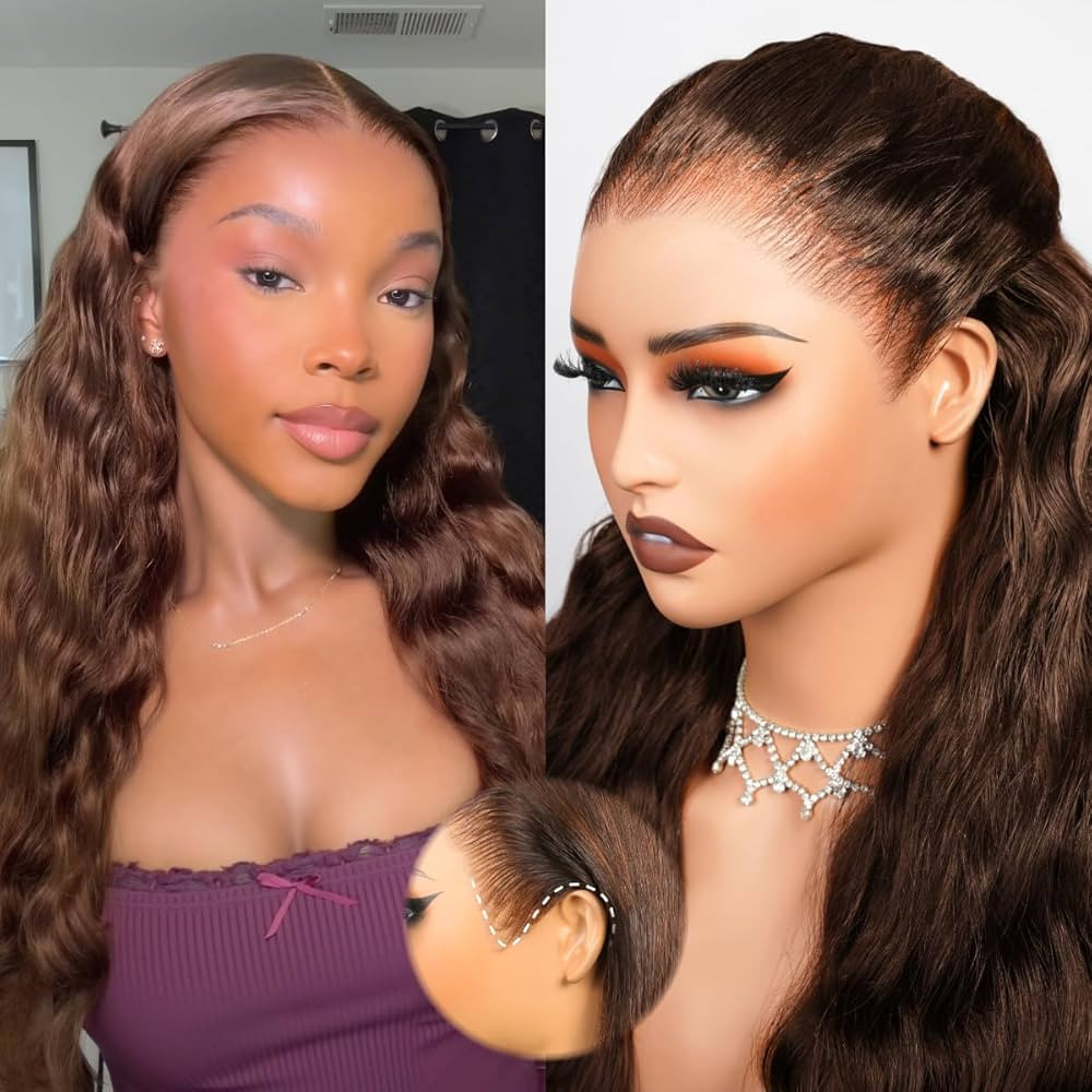Chocotale Brown Glueless Wigs Human Hair Pre Plucked Pre Cut 13x6 HD Lace Front Wigs 220% Density... | Amazon (US)