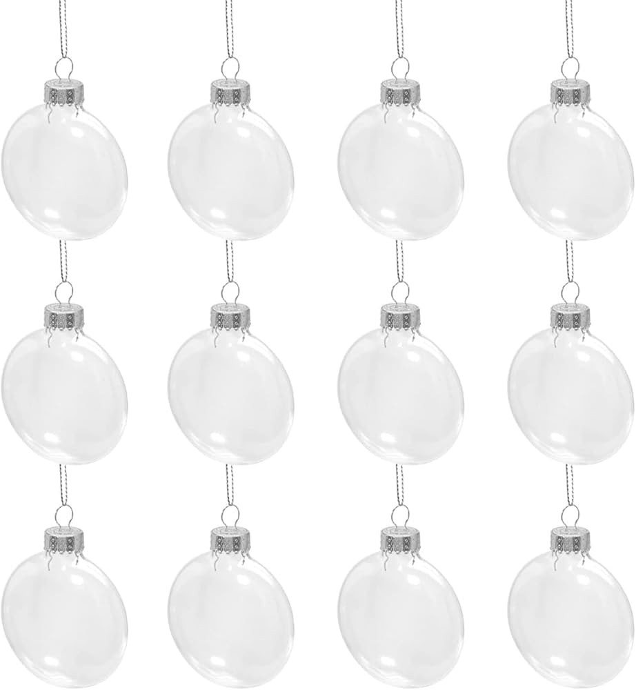 12 Pack Clear Fillable Ornaments Balls, 3.15 Inch DIY Clear Plastic Flat Disc Ornaments, Clear Pl... | Amazon (US)