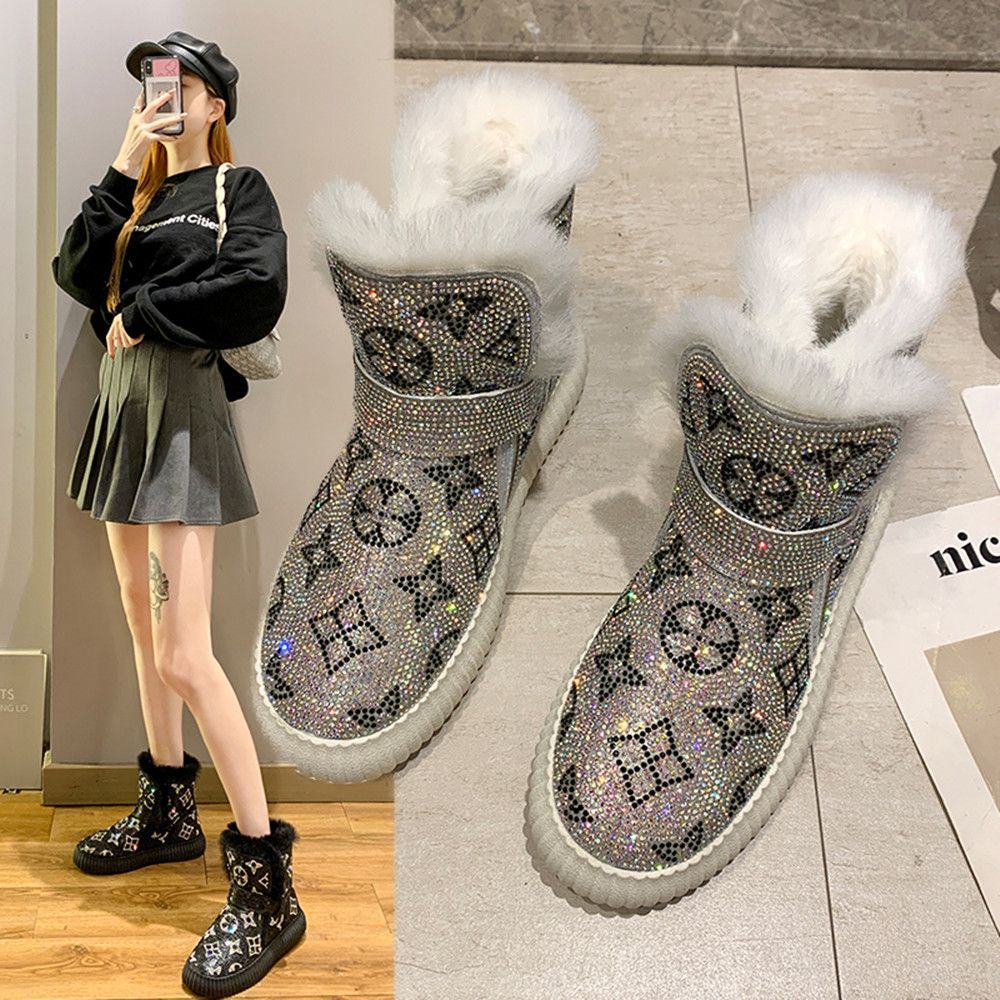 Winter 2021 Fashion Personality Water Drill Snow Boots Women Add Fleece Cotton Shoes Fur One Comf... | DHGate