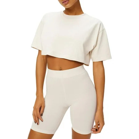 Good American Womens Cropped Boxy T-Shirt Beige 3/4 | Walmart (US)