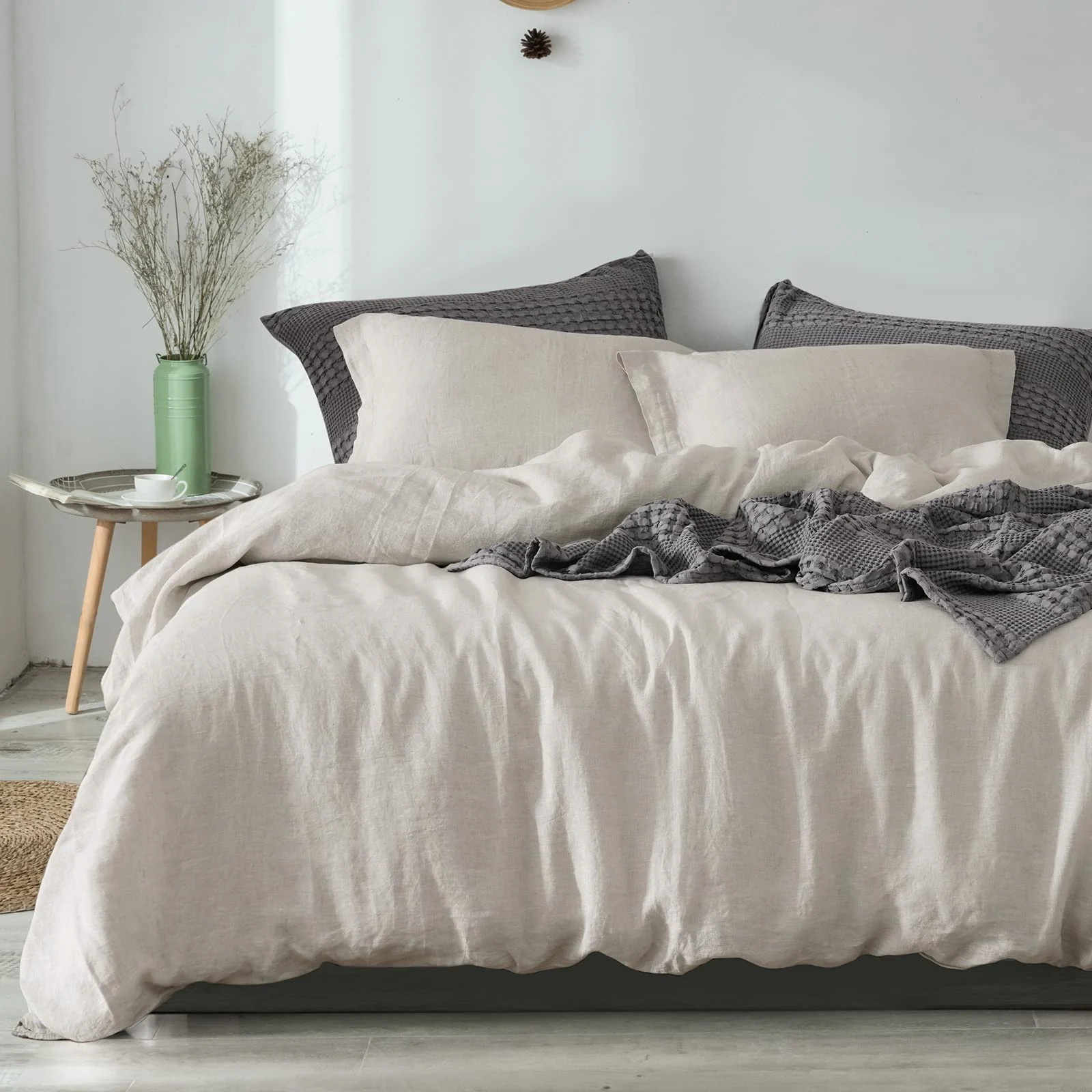 Linen Duvet Cover Set King, 3pcs Washed Soft Natural Linen, Cooling Duvet Cover, 1 Duvet Cover & 2 Pillowshams, 106"x 92", Linen | Bed Bath & Beyond