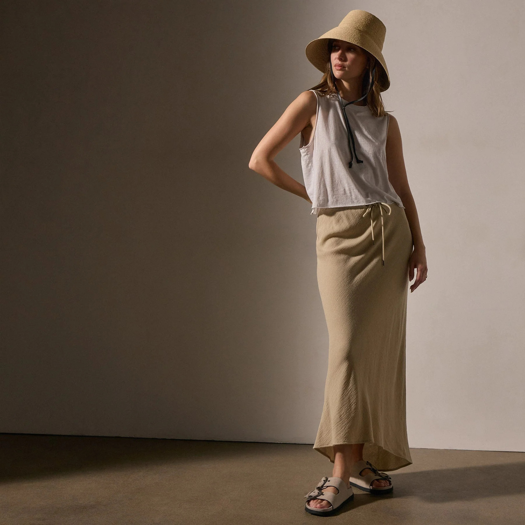 High Low Wool Blend Skirt - Biscuit | James Perse Los Angeles | James Perse (US)