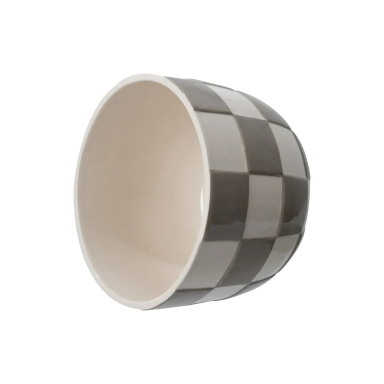 Mainstays Lennon 8.1" x 8.1" x 6" Round Birch Gray Checkered Ceramic Planter | Walmart (US)