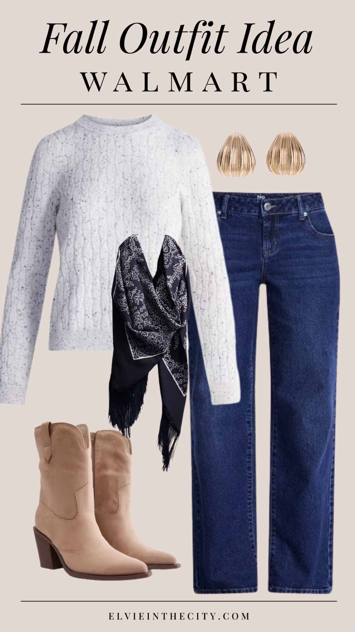 This fall outfit idea from Walmart includes a cable knit crewneck sweater paired with a navy blue scarf, dark wash straight leg jeans, camel colored boots and gold earrings. 

Fall outfit idea, walmart fashion, affordable fashion, fashion over 40, over 50 style

#LTKootd #LTKOver40 #LTKPetite