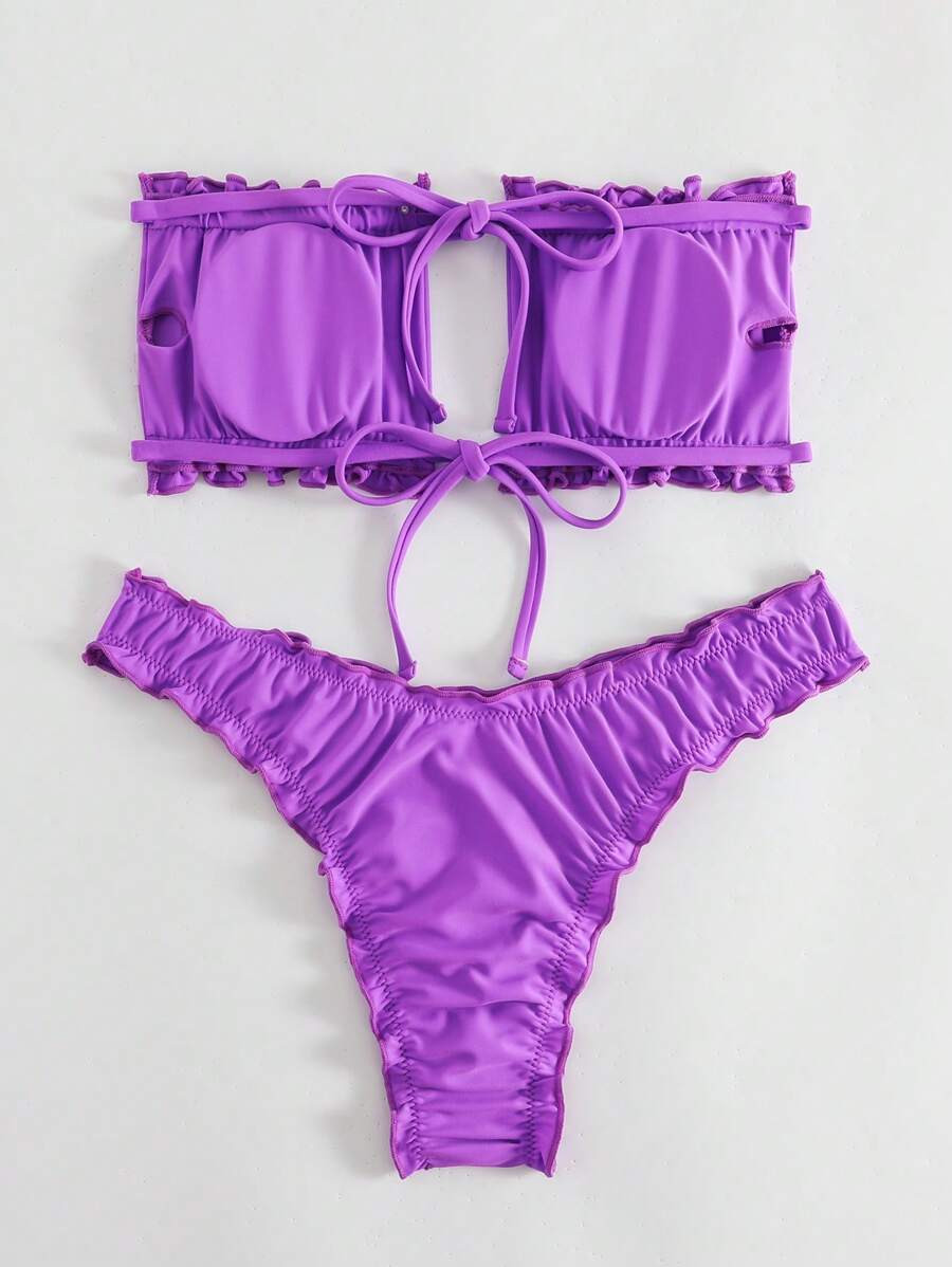 SHEIN Swim Summer Beach Frill Trim Bandeau Bikini Set | SHEIN