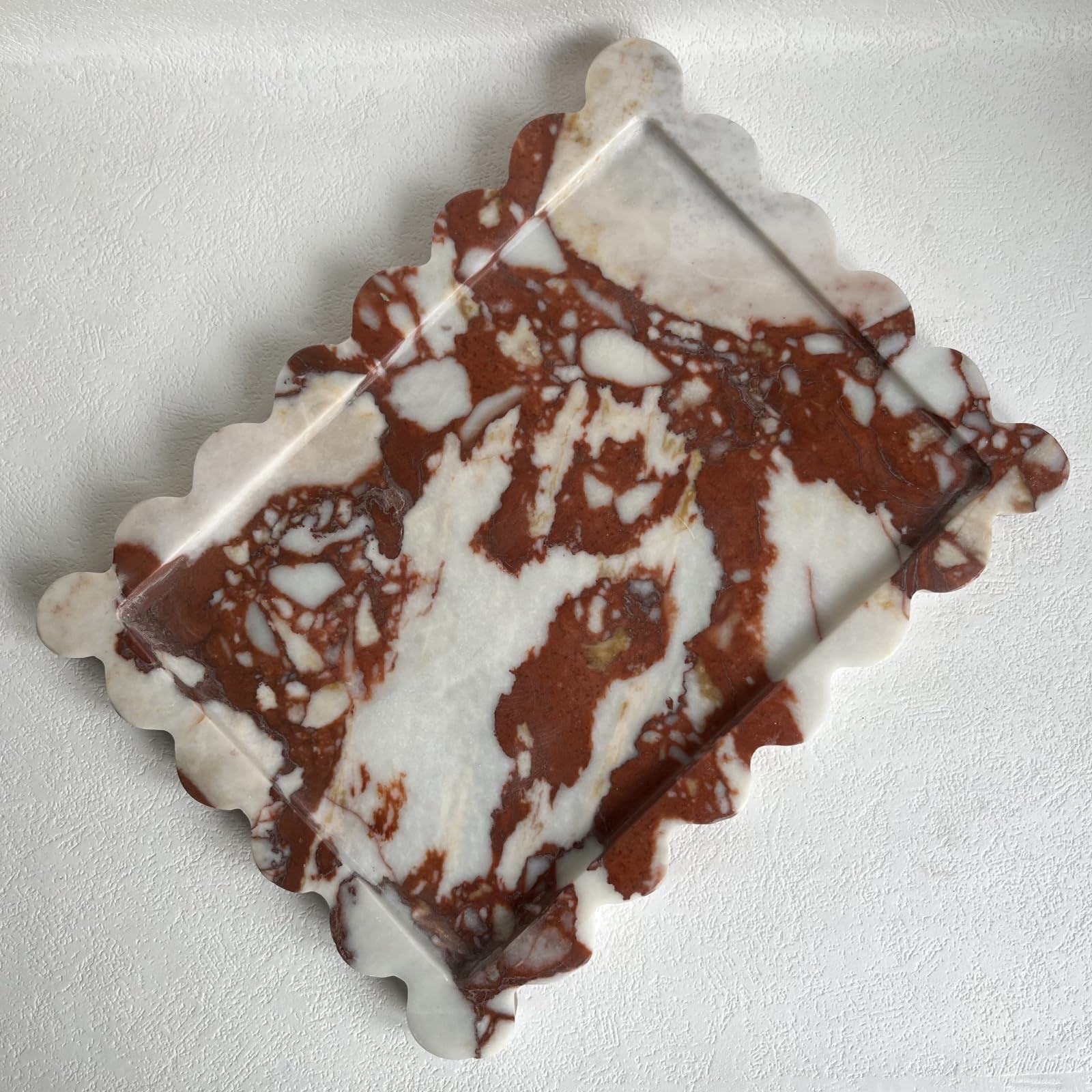 Natural Scalloped Marble Rectangular Tray, 10.8"x8", Decorative for Bathroom, Kitchen, Dresser (C... | Amazon (US)