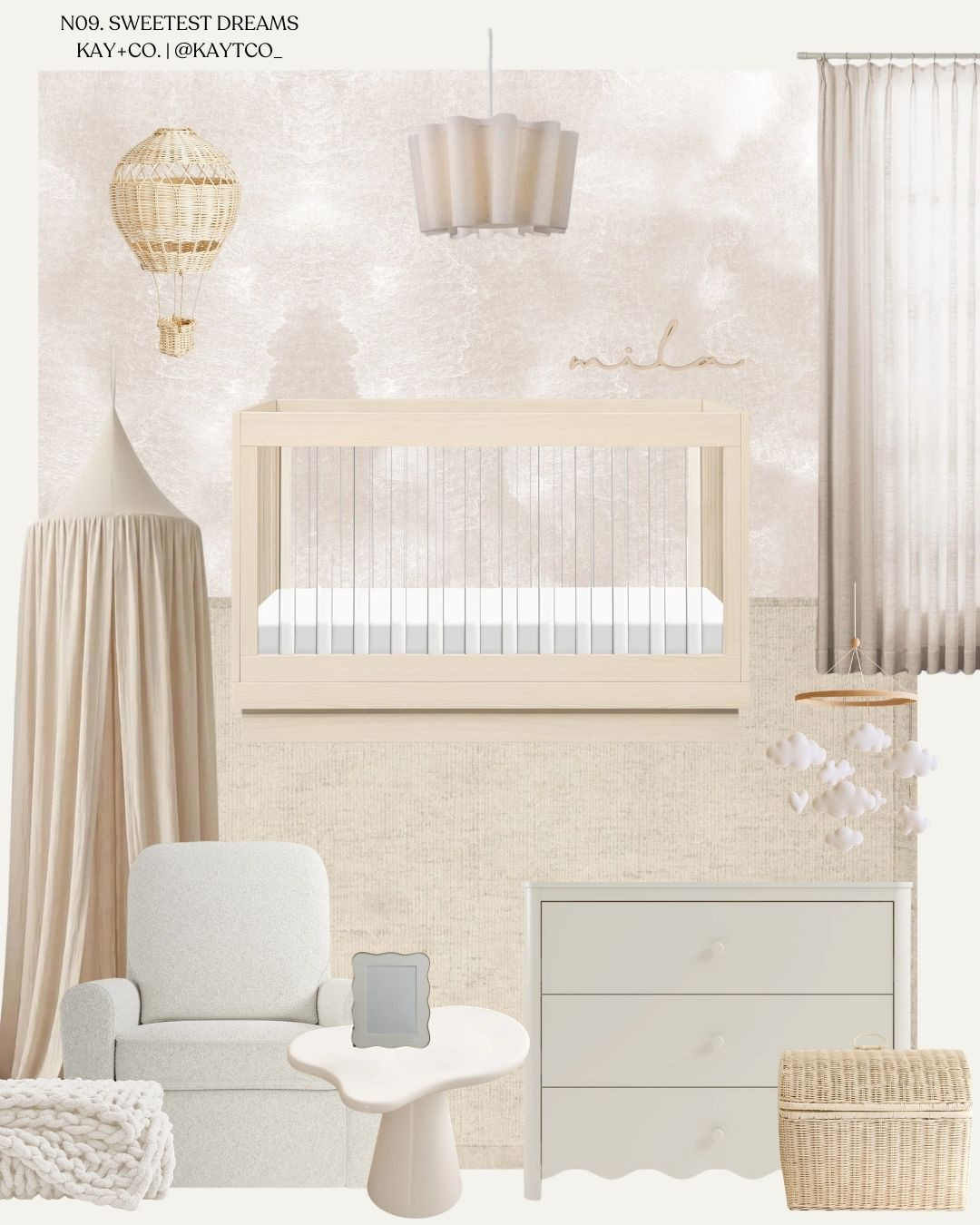 N09. Soft & neutral, this sky inspired nursery feels elegant and calming. It all starts with this stunning cloud wallpaper mural by Timberlea Interiors ☁️ 

When designing any nursery, I always begin with @wayfaircanada, my one-stop-shop for furniture & decor, and all of my favourite brands like Namesake, Storkcraft, Loloi and more! 

Then, I slowly add in pieces from different shops, special keepsake items, or antiques as I curate the space to make it personal.   

 #LTKhome #LTKbaby