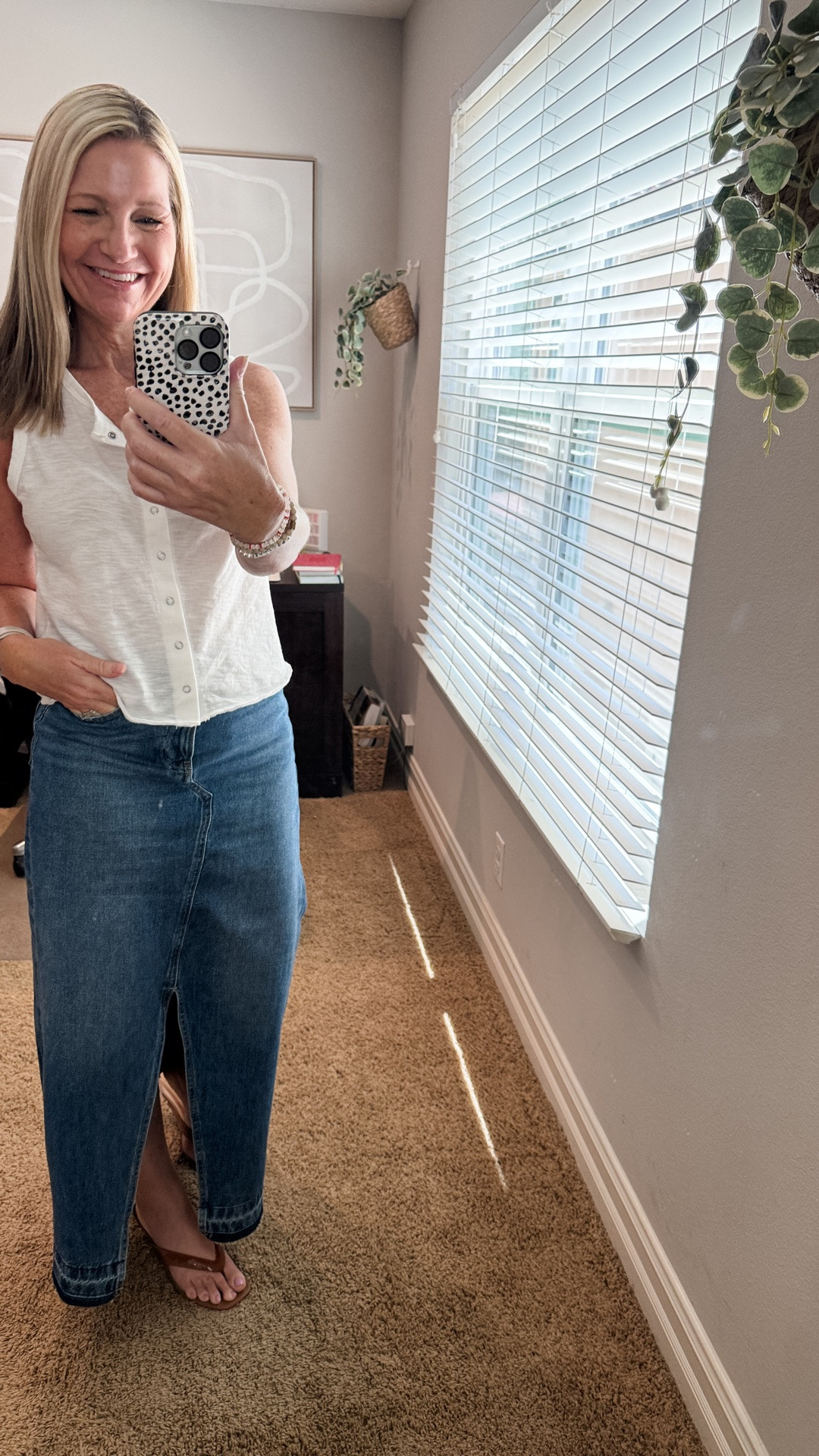 Target Tuesday! This boyfriend style snap front tank has a burnout texture to it and is nice and lightweight. Perfect for this August heat. It’s just $15 and comes in two other colors. 

My Gap denim maxi skirt is still available in a few sizes but I linked a cute pencil skirt option as an alternative.

#LTKootd #LTKOver40 #LTKSaleAlert