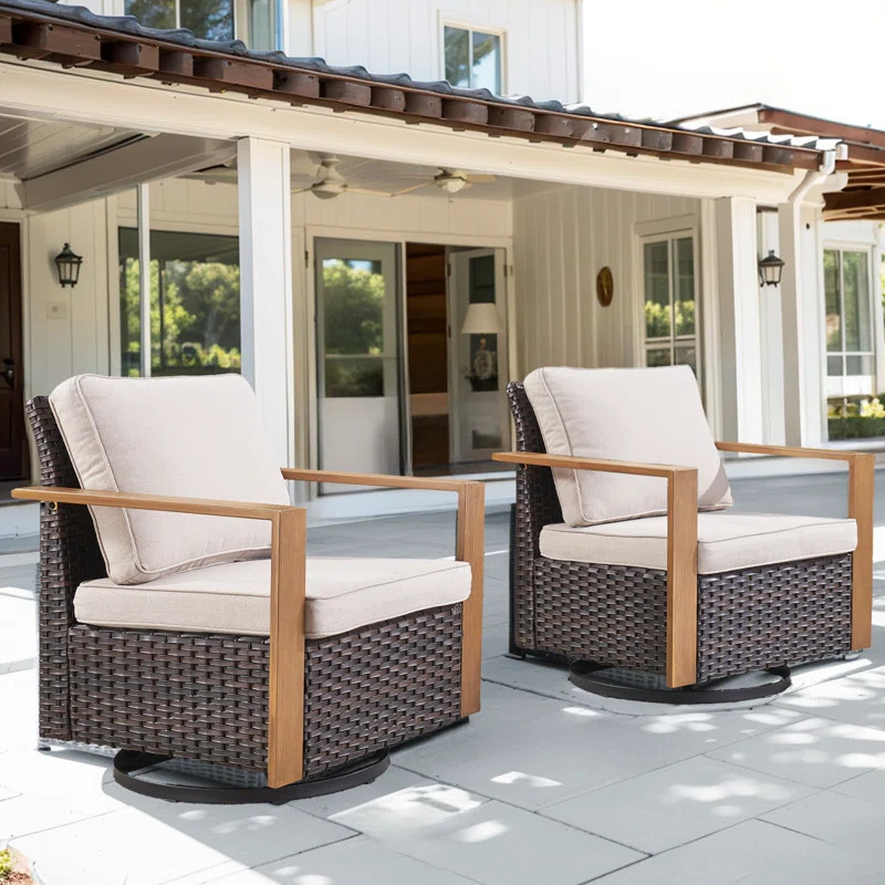 Allcot Outdoor Patio Wicker Swivel Glide Rocker Chair With Cushions (2-Pack) | Wayfair North America