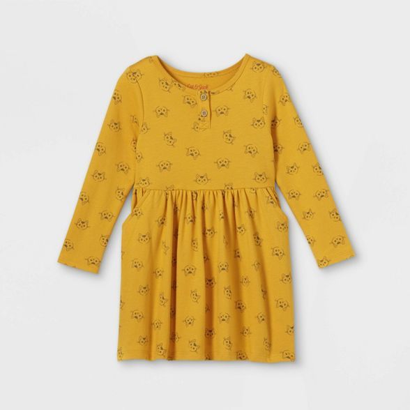 Toddler Girls' Cat Print Knit Long Sleeve Dress - Cat & Jack™ Dark Yellow | Target