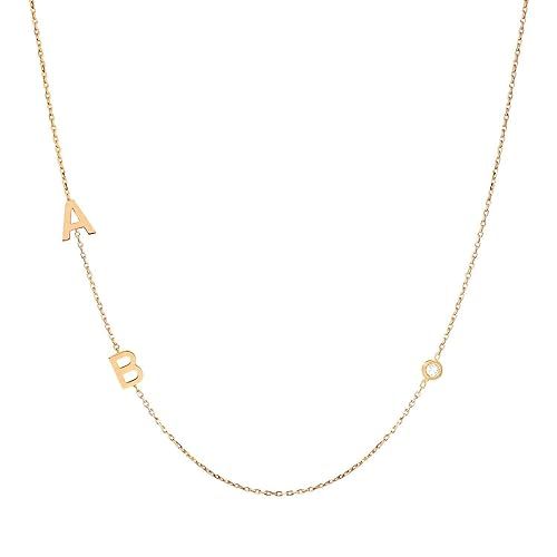 14k Sideways Initial Gold Necklace w Solitaire Diamond, Custom Multiple Letter Necklace, Personal... | Amazon (US)