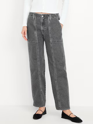Mid-Rise Boyfriend Loose Utility Jeans | Old Navy (US)