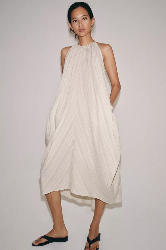 HALTER DRESS WITH LINEN ZW COLLECTION | Zara US