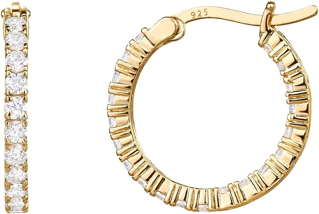PAVOI 14K Gold Plated 925 Sterling Silver Post Cubic Zirconia Hoop Earrings for Women | Elegant I... | Amazon (US)
