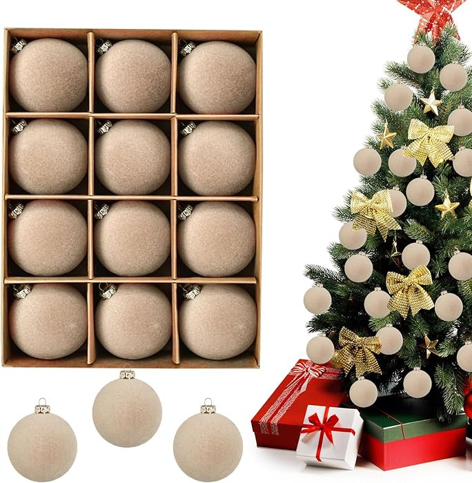 Flocked Shatterproof Xmas Bulbs - 12 Pcs Velvet Christmas Balls, 3.14in & 2.4in, Classical Holida... | Amazon (CA)
