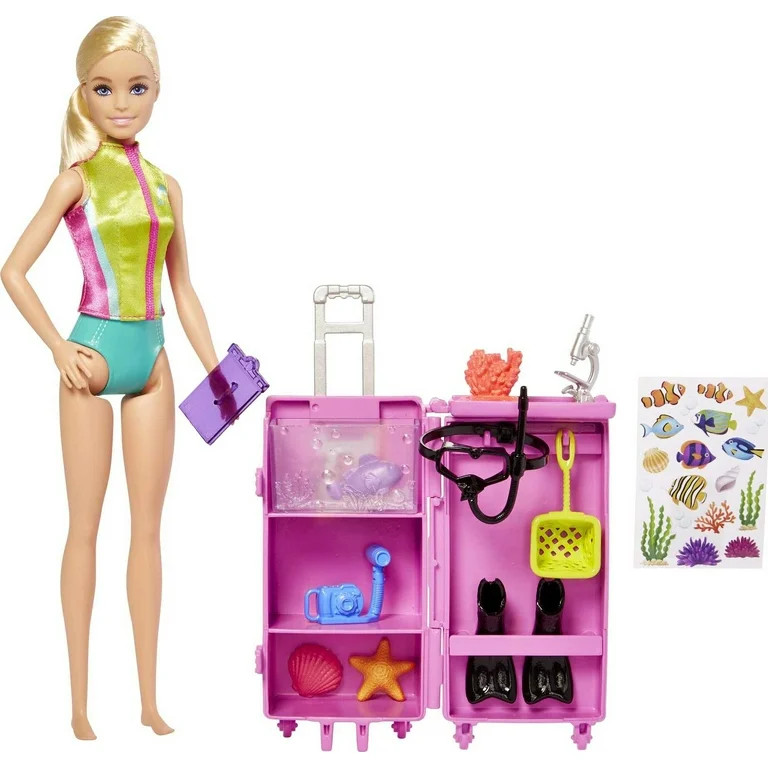 Barbie Marine Biologist Doll & 10+ Accessories, Mobile Lab Playset with Blonde Doll & Storage - W... | Walmart (US)
