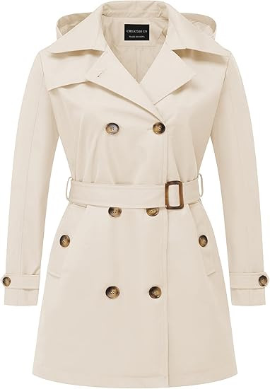 CREATMO US Women's Plus Size Trench Coat Double-Breasted Classic Lapel Overcoat Belted Outerwear ... | Amazon (US)