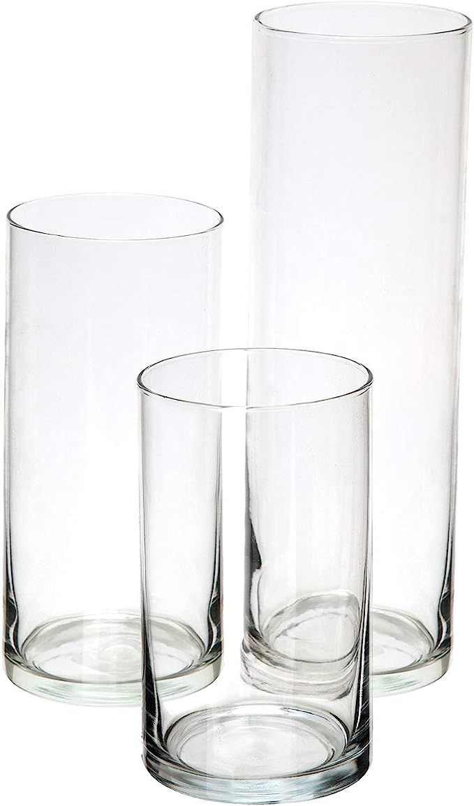 Royal Imports Glass Cylinder Flower Centerpiece Vases Set of 3 - Hurricane Candle Holder for Pill... | Amazon (US)