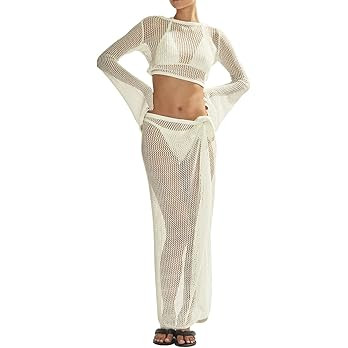 Women's Swimsuits Cover Ups Set for Crochet Bathing Suit Hollow Out 2 Piece Bikini Coverup Beach ... | Amazon (US)