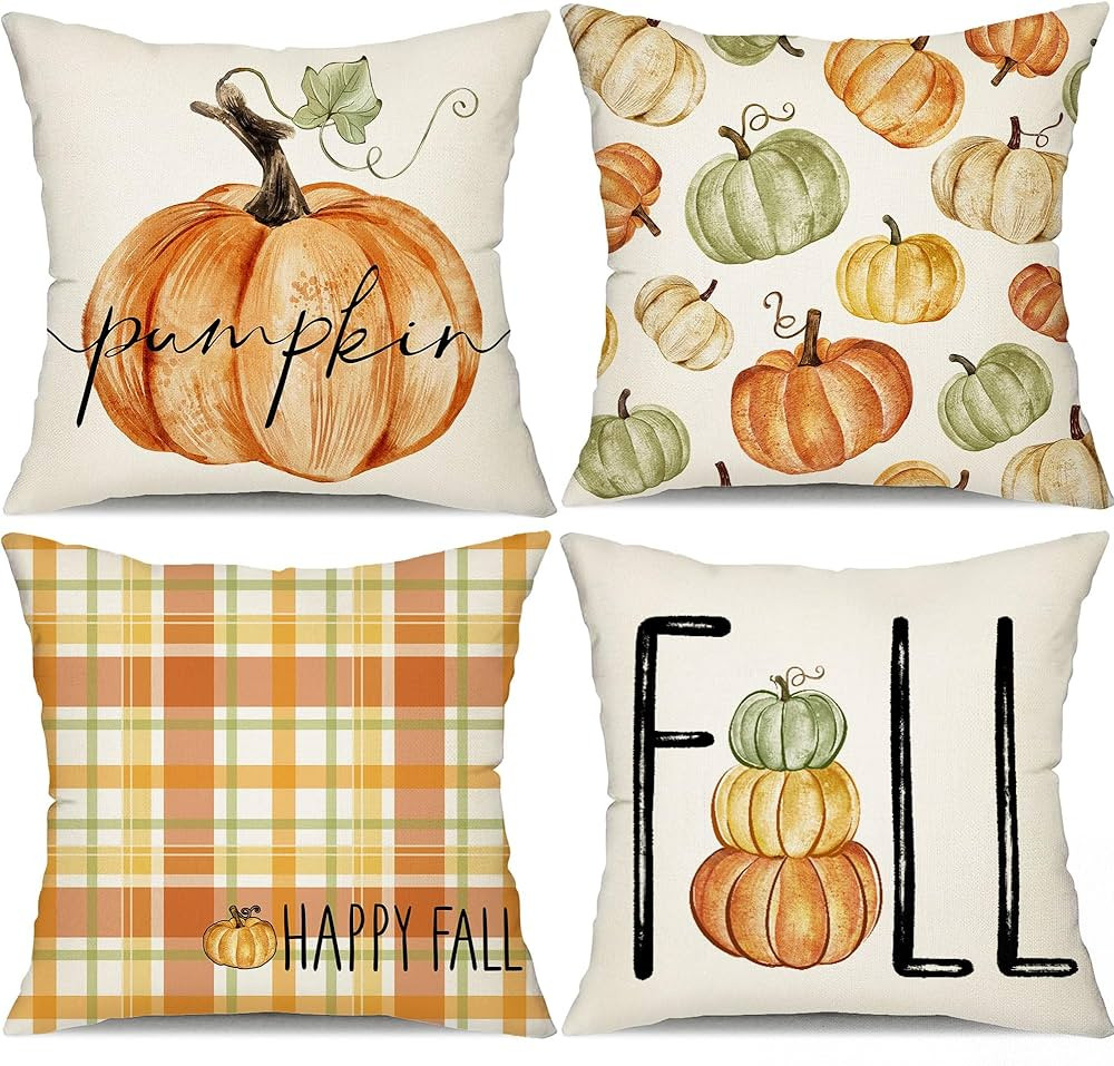 DFXSZ Fall Pillow Covers 18x18 inch Set of 4 Fall Decorational Orange Green Big Small Pumpkins de... | Amazon (US)