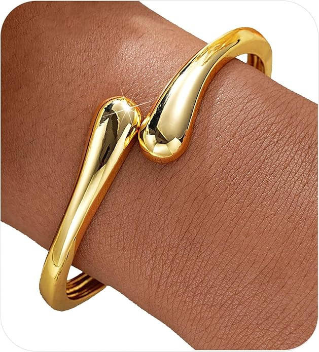 Gold Bangle Bracelets for Women Teens Trendy Chunky Adjustable Twist Cuff Bracelet Jewelry Gifts | Amazon (US)