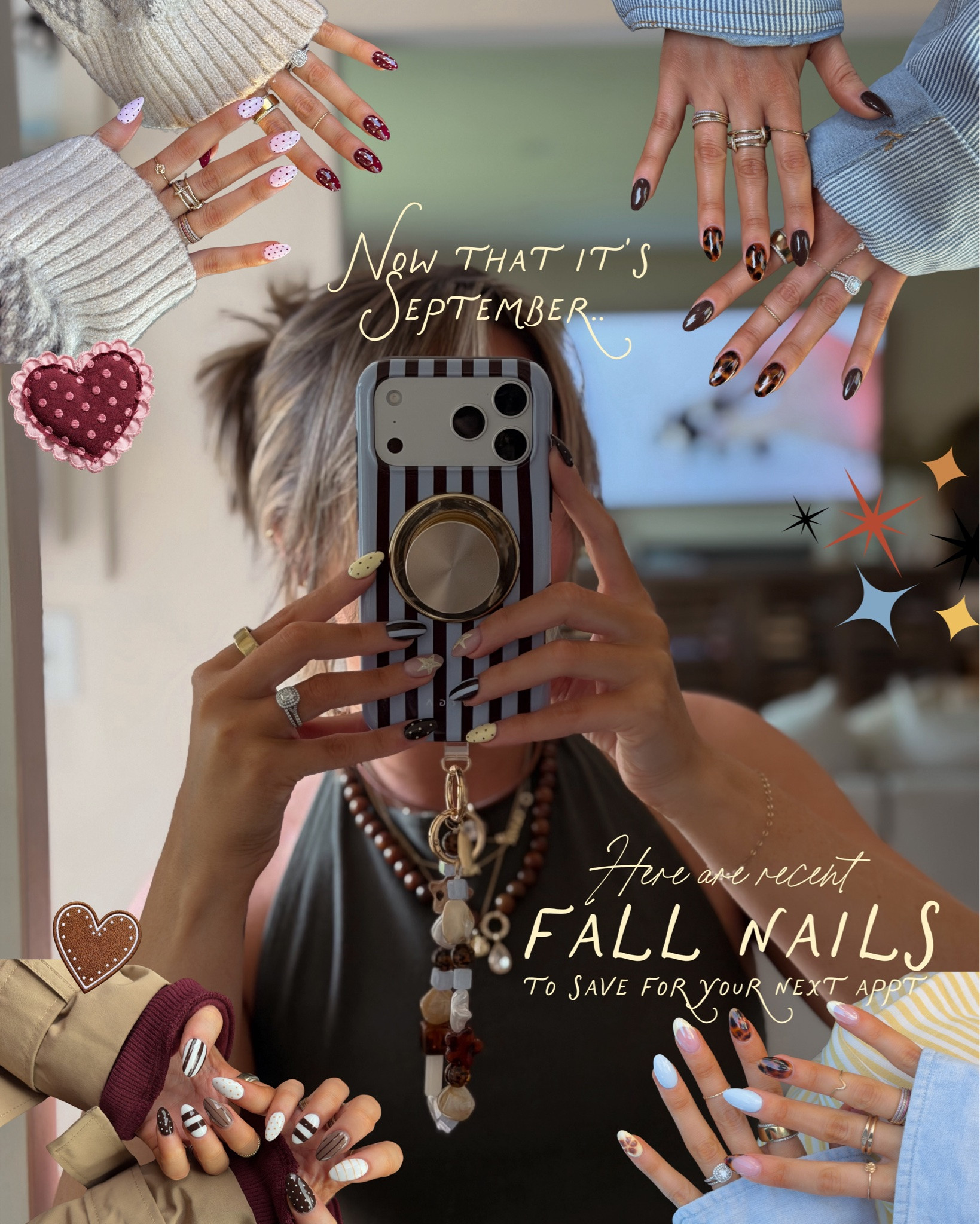 A round-up of my favorite fall manicured so far this year and last!🤎🤎 clearly can’t get enough of striped and polka dots…. 😝 save for your next appointment 🤗✨ #fallmanicure #fallnailideas #fallnails #fallnails🍁🍂 #polkadotnails // all done by my girl @white.fox.nails