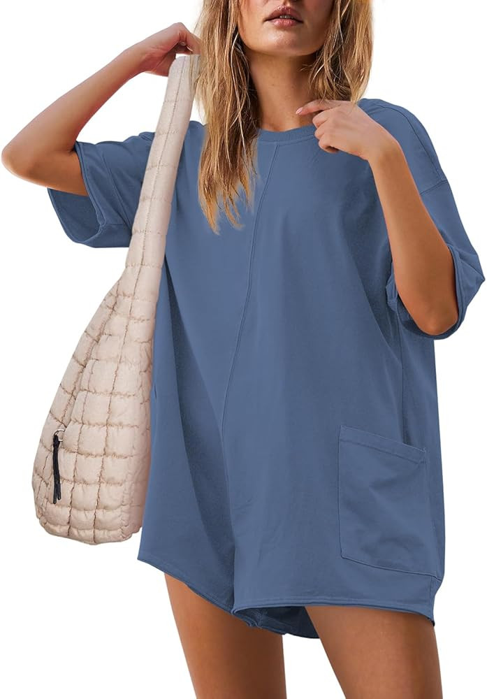 Yanekop Womens T Shirt Romper Casual Short Sleeve Oversized Romper Athletic Jumpsuit Hot Shot One... | Amazon (US)