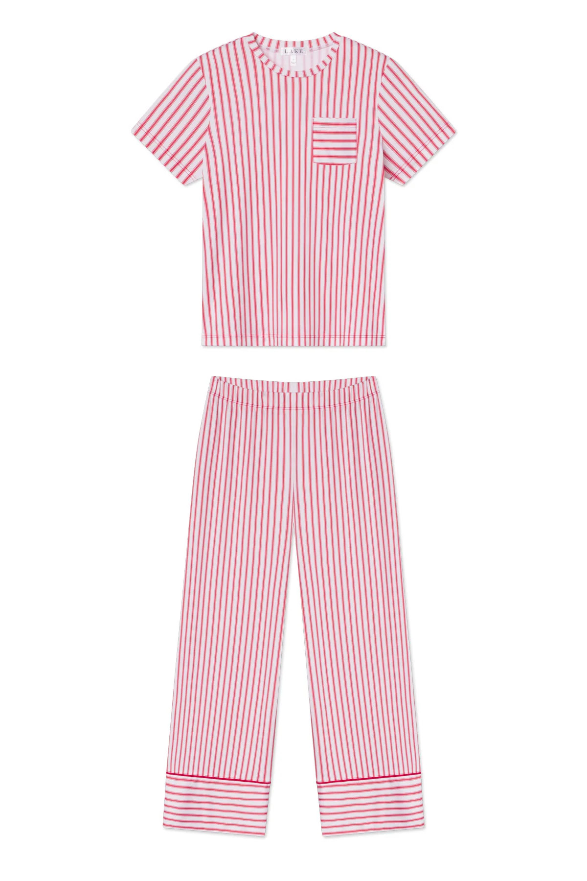 Pima Crew Wide Leg Pajama Set in Classic Red Ticking Stripe | Lake Pajamas