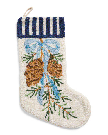 12x20 Preppy Pinecone Hooked Stocking | Polyester | Marshalls