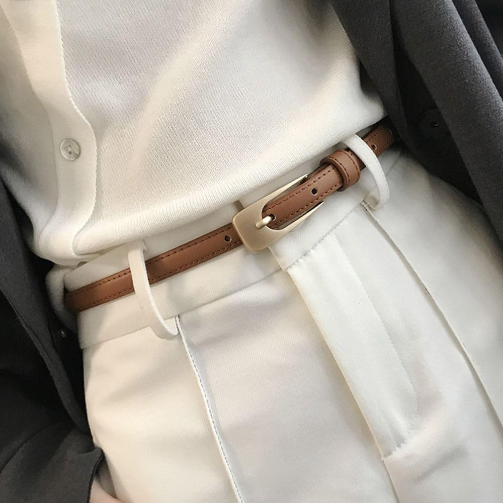 Metal Buckle Waistband Trouser Dress Belts Casual Vintage Luxury Design Thin Waist Strap(brown) a... | Amazon (US)