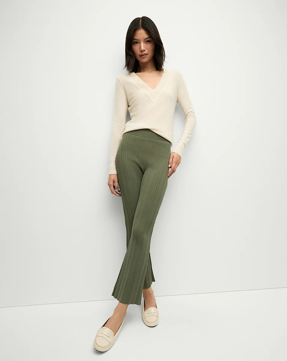 Veronica Beard Massaro Rib-Knit Pant Stone Army | Veronica Beard