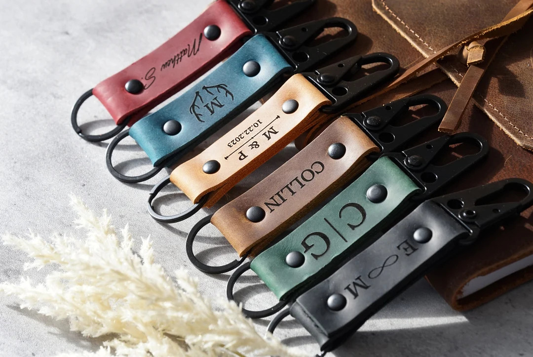 Custom Leather Keychain, Name Keychain, Monogram Custom Engraved Keychain, Personalized Gifts, fo... | Etsy (US)
