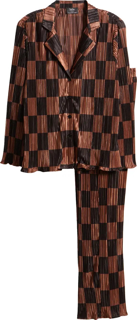 Check Long Sleeve Plissé Top & High Waist Pants | Nordstrom