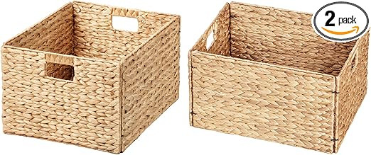 eHemco Extra Large Woven Hyacinth Wicker Storage Baskets with Iron Wire Frame, 16.1"x12.6"x9.5", ... | Amazon (US)