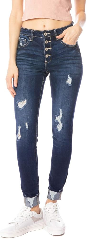 Women's High Rise Button Fly Distressed Super Skinny Jeans | Amazon (US)