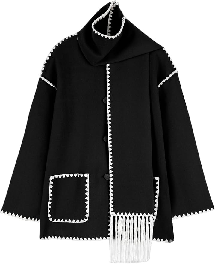 Yimoon Womens Embroidered Scarf Jacket Oversized Button Down Wool Blend Coat Causal Winter Outwea... | Amazon (US)