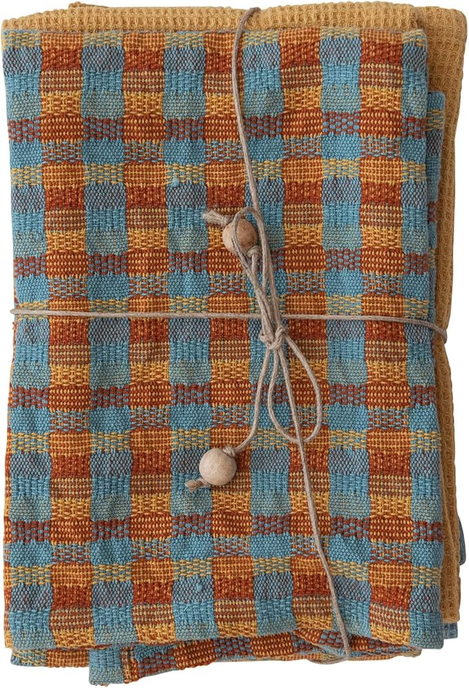 Creative Co-Op Cotton Waffle Weave, Set of 3 Styles, Multicolor Tea Towel, Multi | Amazon (US)